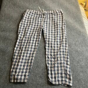 High Sierra Mens XL Blue Plaid Linen Cotton Blend Pajama Lounge Pants Drawstring